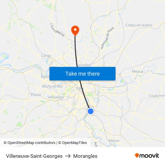 Villeneuve-Saint-Georges to Morangles map