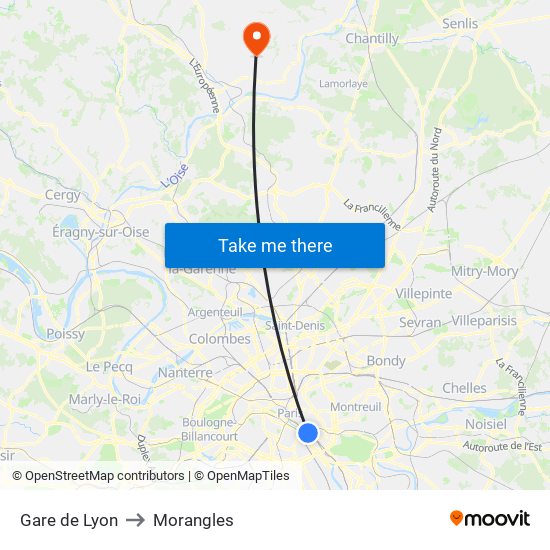 Gare de Lyon to Morangles map