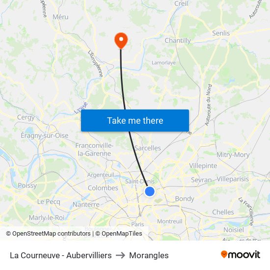 La Courneuve - Aubervilliers to Morangles map