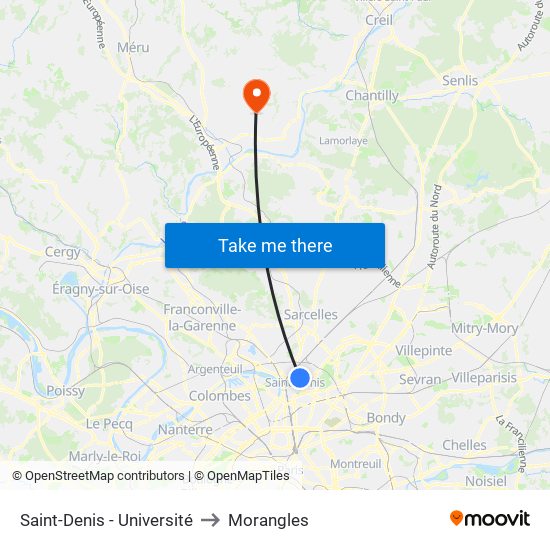 Saint-Denis - Université to Morangles map