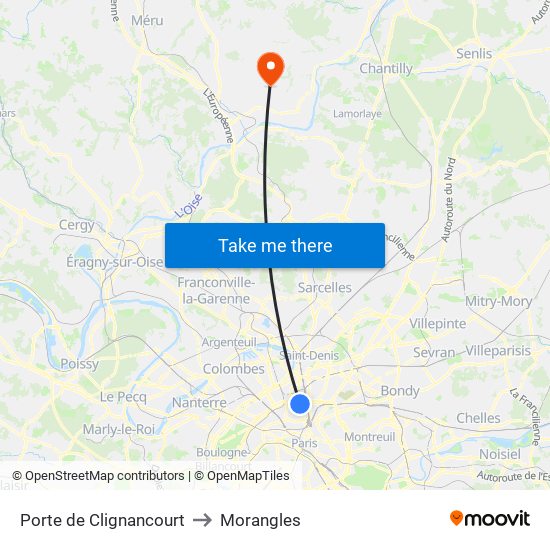 Porte de Clignancourt to Morangles map
