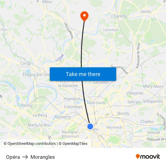 Opéra to Morangles map