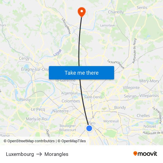 Luxembourg to Morangles map