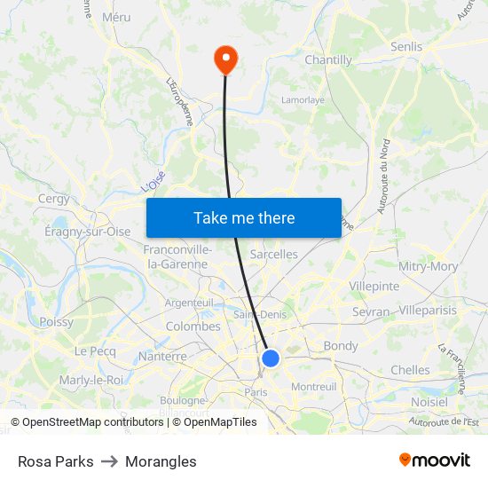 Rosa Parks to Morangles map