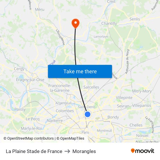 La Plaine Stade de France to Morangles map