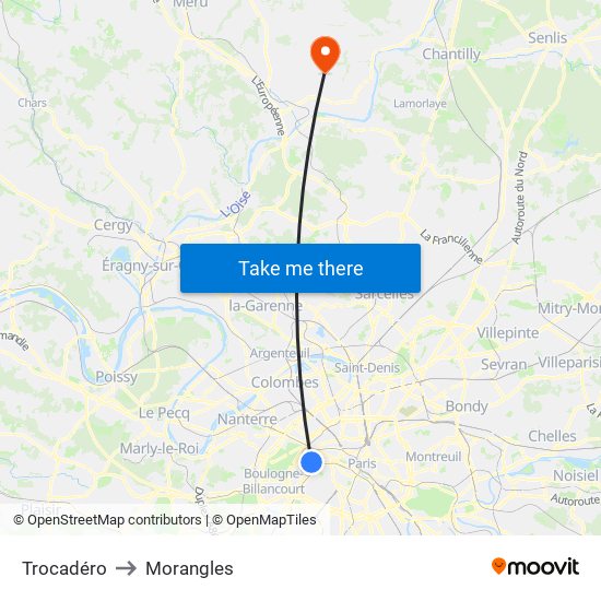 Trocadéro to Morangles map
