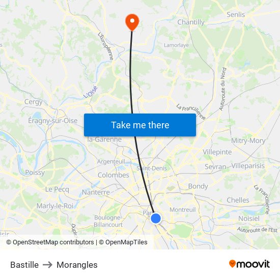 Bastille to Morangles map