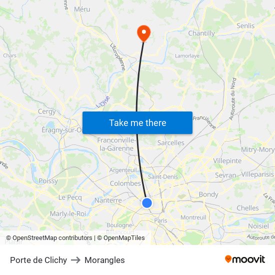 Porte de Clichy to Morangles map