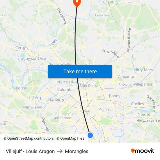 Villejuif - Louis Aragon to Morangles map