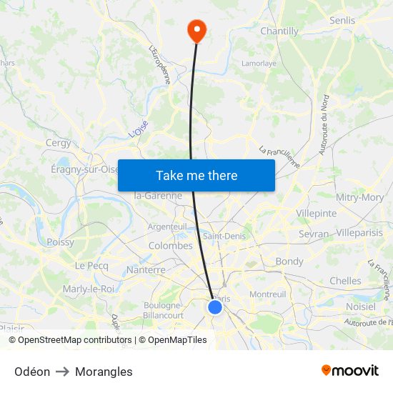 Odéon to Morangles map