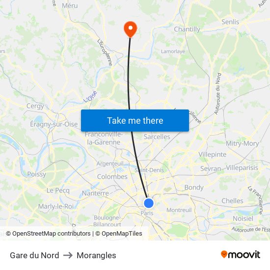 Gare du Nord to Morangles map