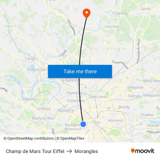 Champ de Mars Tour Eiffel to Morangles map