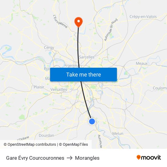 Gare Évry Courcouronnes to Morangles map