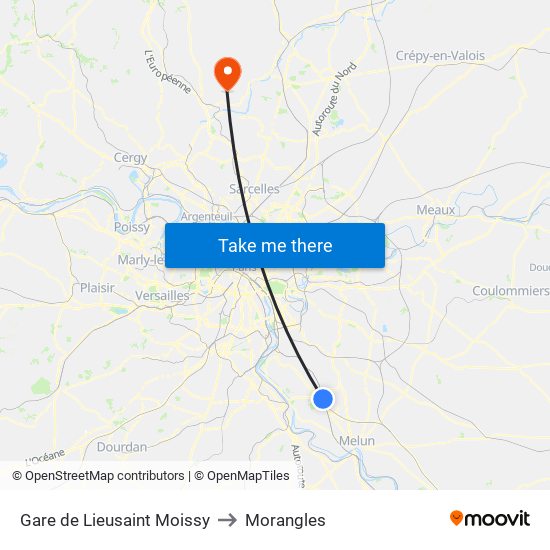 Gare de Lieusaint Moissy to Morangles map