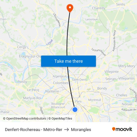 Denfert-Rochereau - Métro-Rer to Morangles map