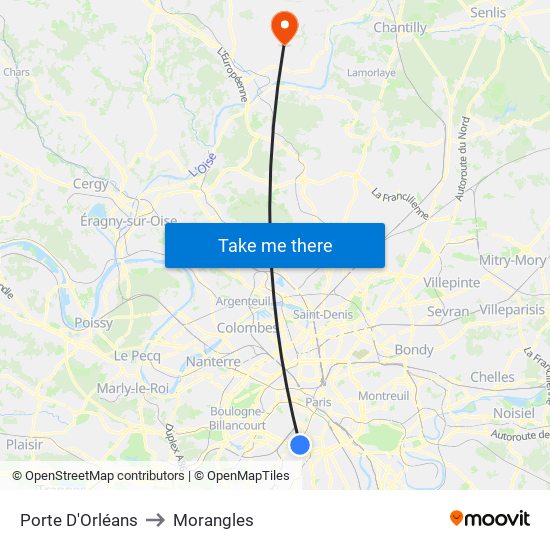 Porte D'Orléans to Morangles map