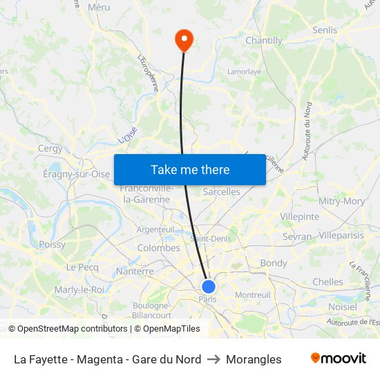 La Fayette - Magenta - Gare du Nord to Morangles map