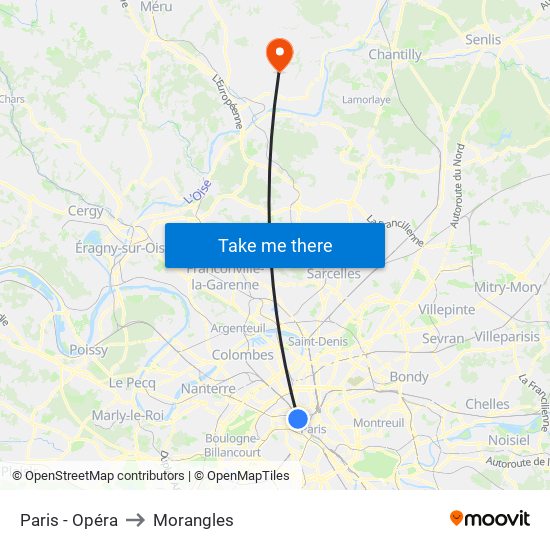 Paris - Opéra to Morangles map