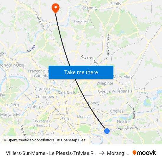Villiers-Sur-Marne - Le Plessis-Trévise RER to Morangles map