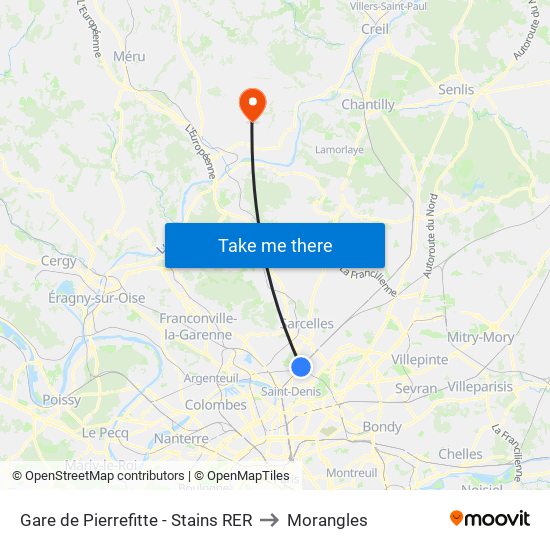 Gare de Pierrefitte - Stains RER to Morangles map