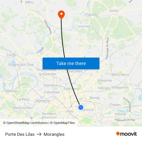 Porte Des Lilas to Morangles map