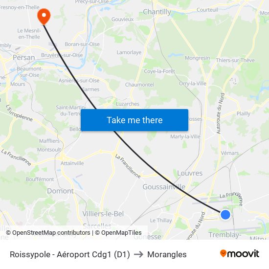 Roissypole - Aéroport Cdg1 (D1) to Morangles map