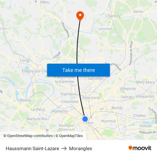 Haussmann Saint-Lazare to Morangles map