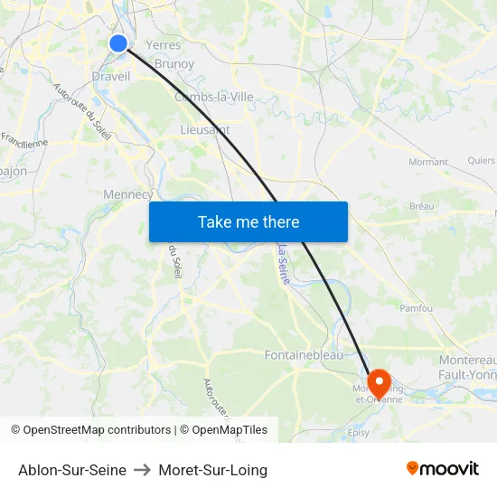 Ablon-Sur-Seine to Moret-Sur-Loing map