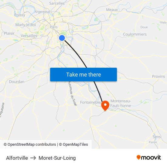 Alfortville to Moret-Sur-Loing map