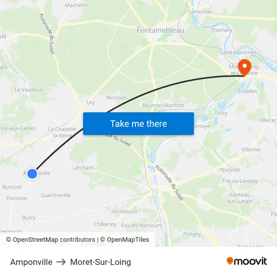 Amponville to Moret-Sur-Loing map