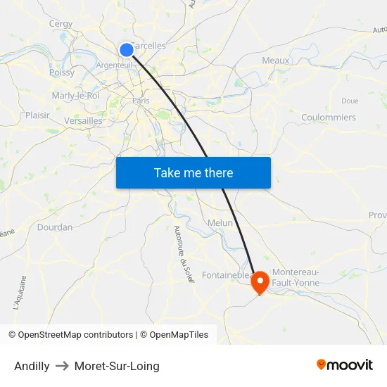 Andilly to Moret-Sur-Loing map