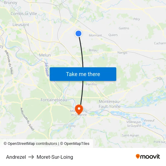 Andrezel to Moret-Sur-Loing map