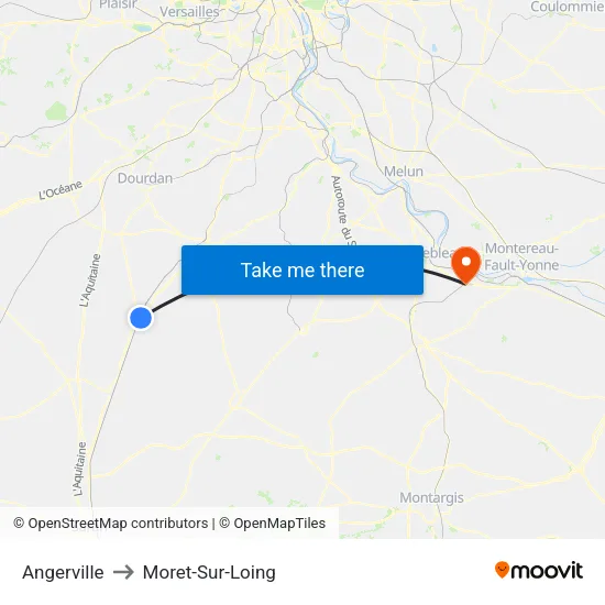 Angerville to Moret-Sur-Loing map