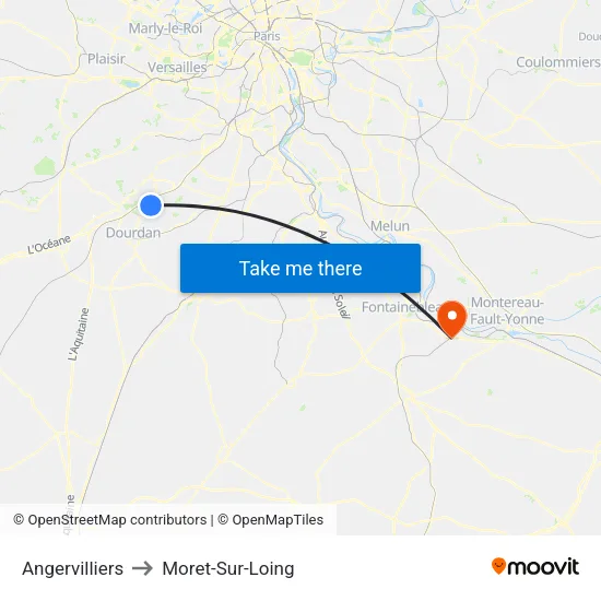 Angervilliers to Moret-Sur-Loing map