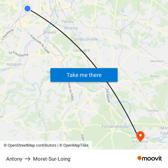 Antony to Moret-Sur-Loing map