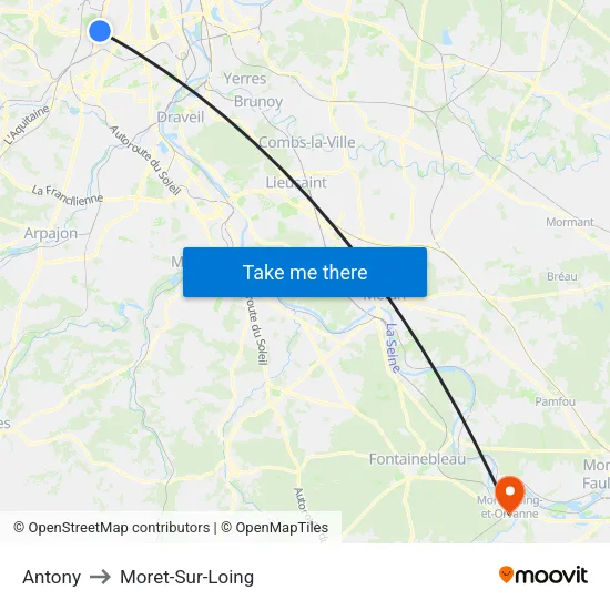 Antony to Moret-Sur-Loing map