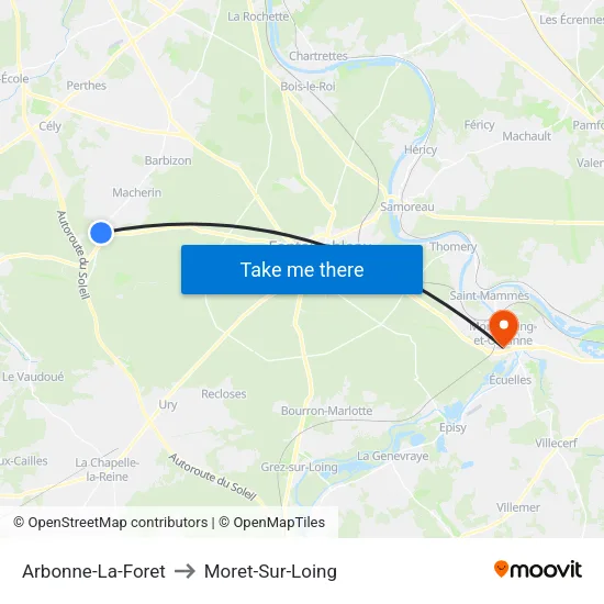Arbonne-La-Foret to Moret-Sur-Loing map