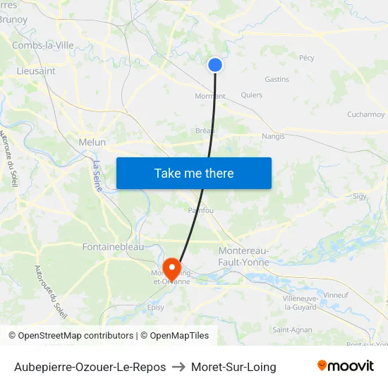 Aubepierre-Ozouer-Le-Repos to Moret-Sur-Loing map