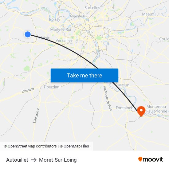 Autouillet to Moret-Sur-Loing map