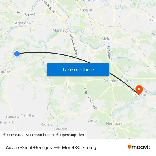 Auvers-Saint-Georges to Moret-Sur-Loing map