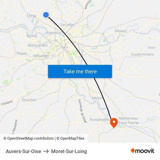 Auvers-Sur-Oise to Moret-Sur-Loing map