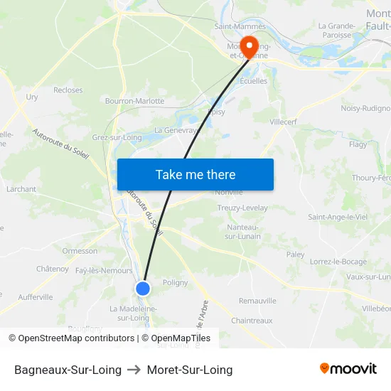 Bagneaux-Sur-Loing to Moret-Sur-Loing map