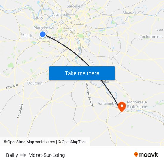 Bailly to Moret-Sur-Loing map