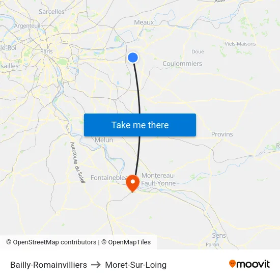 Bailly-Romainvilliers to Moret-Sur-Loing map