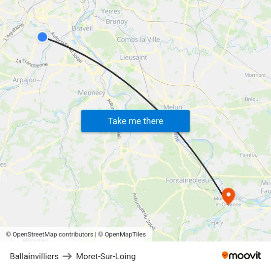 Ballainvilliers to Moret-Sur-Loing map
