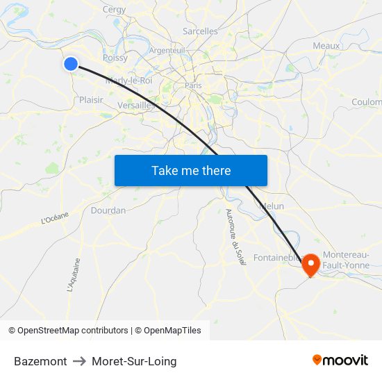 Bazemont to Moret-Sur-Loing map