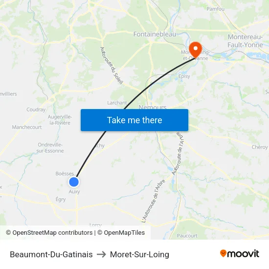 Beaumont-Du-Gatinais to Moret-Sur-Loing map