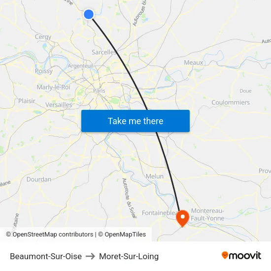 Beaumont-Sur-Oise to Moret-Sur-Loing map