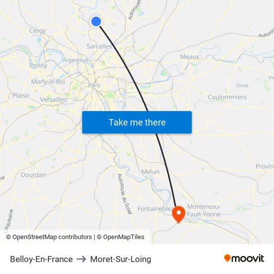 Belloy-En-France to Moret-Sur-Loing map