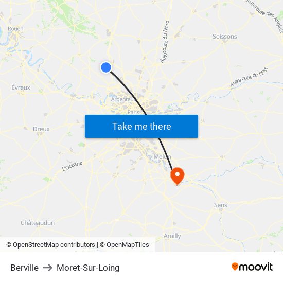Berville to Moret-Sur-Loing map